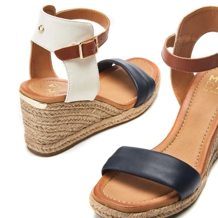 Wedge Sandals Women Moda In Pelle Phyllis NavyWhite Leather