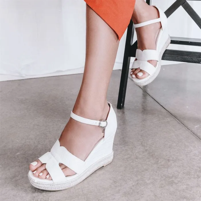 Wedge Sandals Women Moda In Pelle Rikolia Off White Patent Mocc Croc
