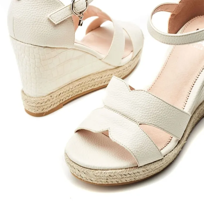 Wedge Sandals Women Moda In Pelle Rikolia Off White Patent Mocc Croc