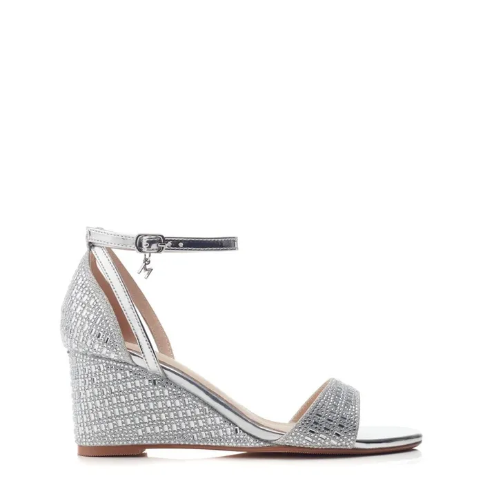 Wedge Sandals Women Moda In Pelle Simonah Silver Textile
