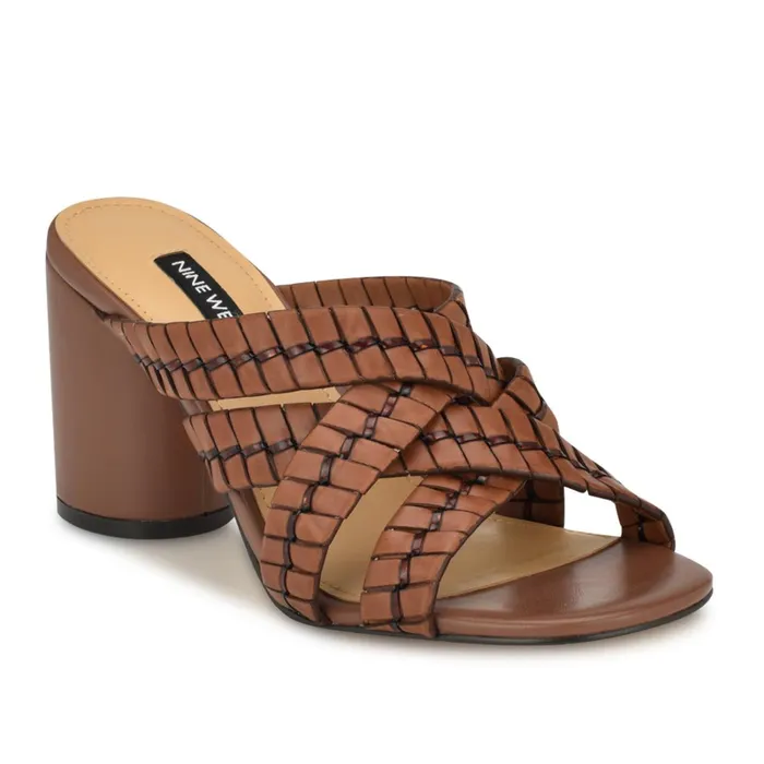 Wenea Strappy Heeled Slide Sandals Brown Women Nine West Dress Wenea Strappy Heeled Slide Sandals Brown Women Nine West Dress