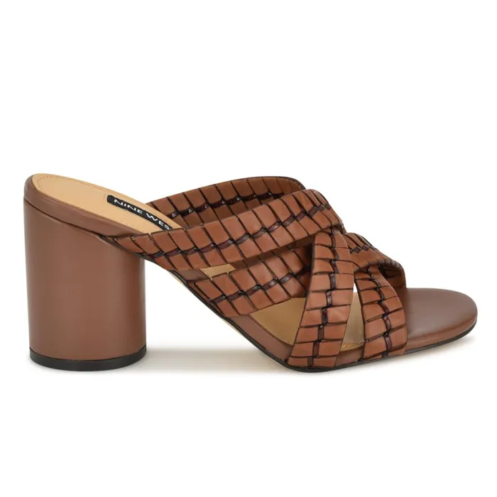 Wenea Strappy Heeled Slide Sandals Brown Women Nine West Mid Heels