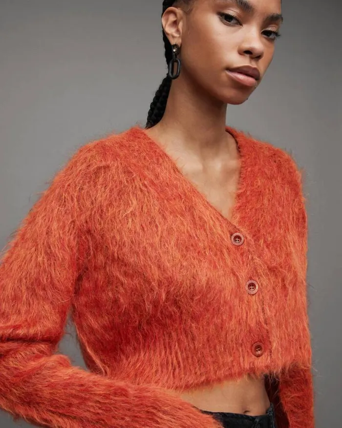 Wick Brushed VNeck Cardigan Planet Red Women AllSaints Sweaters