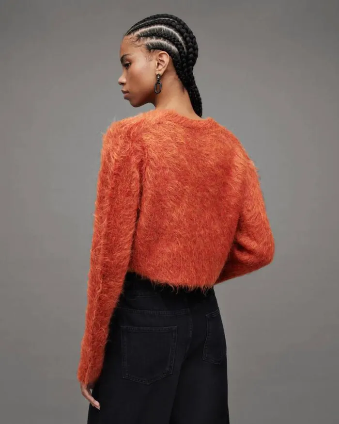 Wick Brushed VNeck Cardigan Planet Red Women AllSaints Sweaters