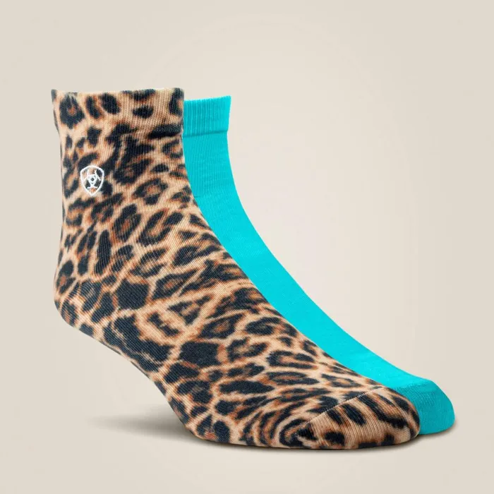 Wild Thing Ankle Sock 2 Pair Multi Color Pack Leopard Printsky Blue Women Ariat Socks