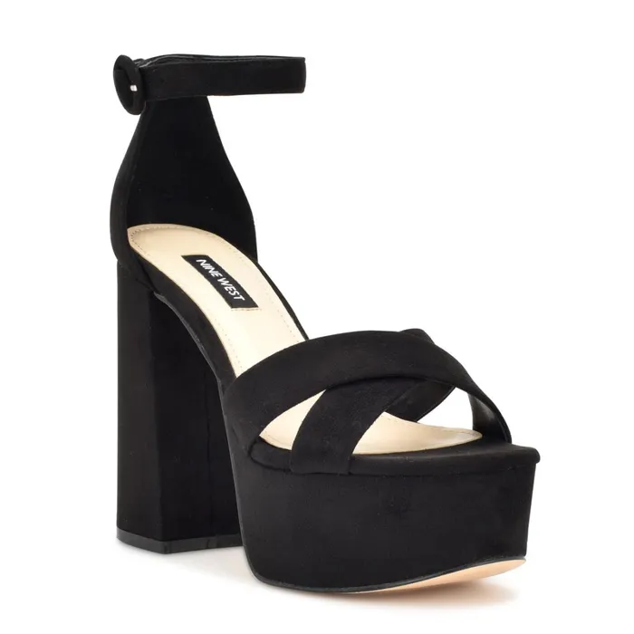 Willie Platform Sandals Black Suede Women Nine West Dress Willie Platform Sandals Black Suede Women Nine West Dress