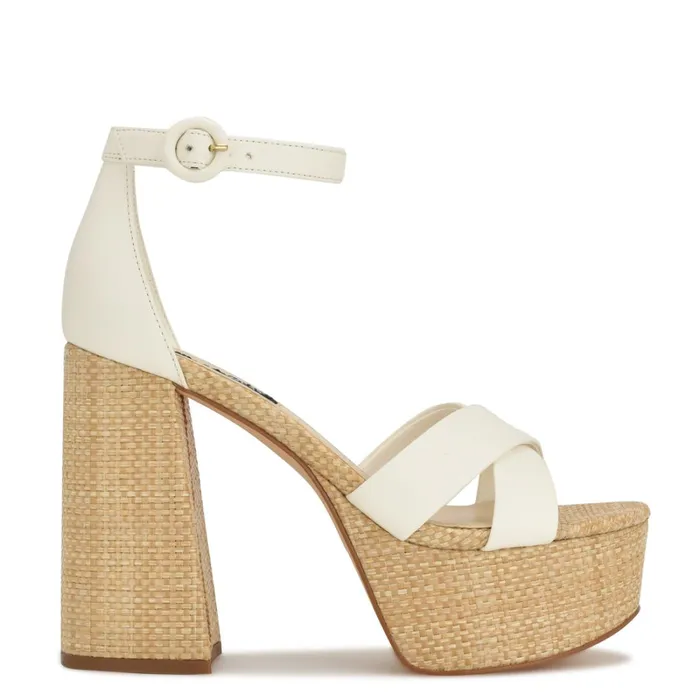 Willie Platform Sandals White Raffia Women Nine West High Heels