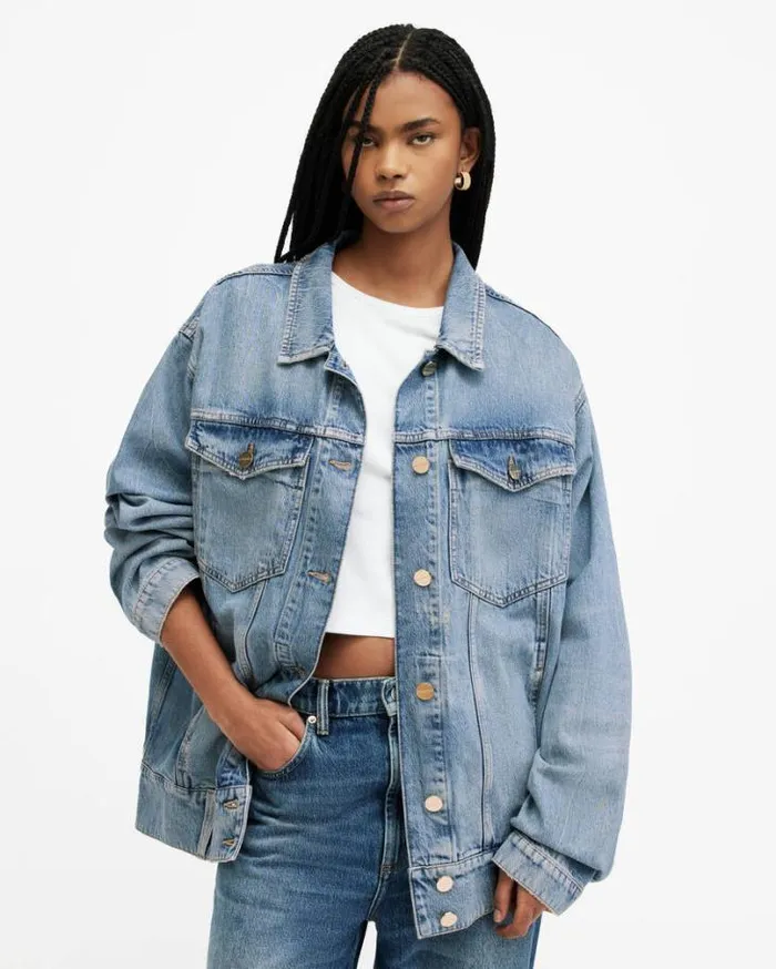 Willow Oversized Denim Trucker Jacket Vintage Indigo Women AllSaints Jackets and Coats