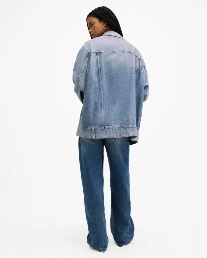 Willow Oversized Denim Trucker Jacket Vintage Indigo Women AllSaints Jackets and Coats Willow Oversized Denim Trucker Jacket Vintage Indigo Women AllSaints Jackets and Coats
