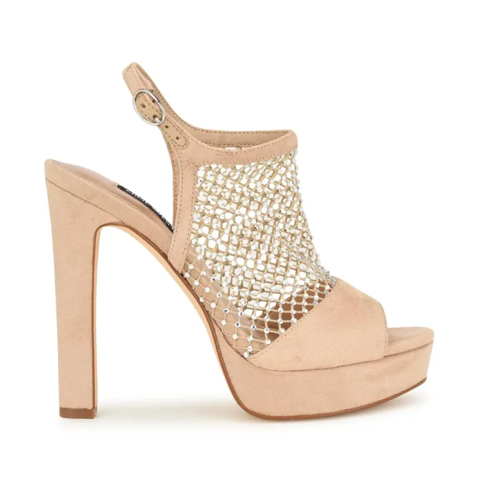 Wohmah Peep Toe Platform Sandals Barely Nude Women Nine West High Heels
