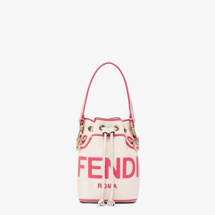 Woman Beige Canvas MiniBag With Fendi Roma Embroidery Beige Fendi Mini Bags