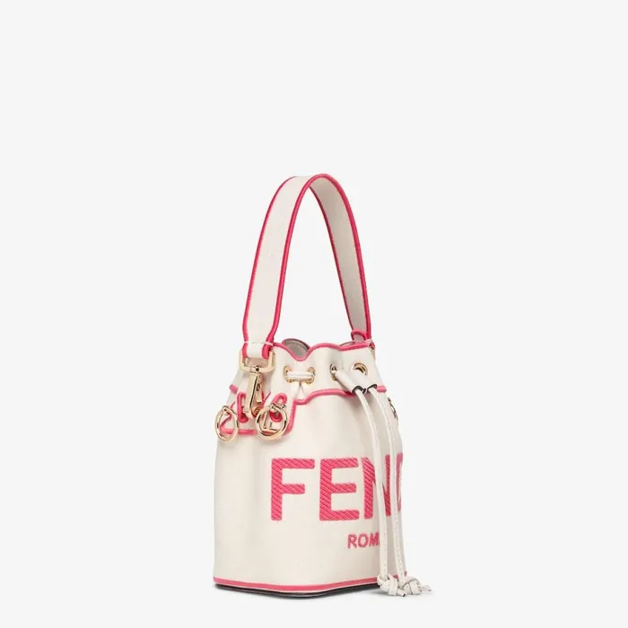 Woman Beige Canvas MiniBag With Fendi Roma Embroidery Beige Fendi Mini Bags