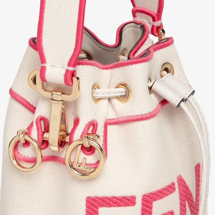 Woman Beige Canvas MiniBag With Fendi Roma Embroidery Beige Fendi Mini Bags
