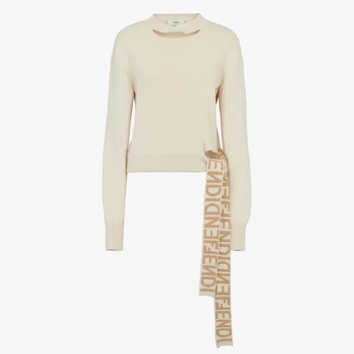 Woman Beige Cashmere And Wool Pullover Beige Fendi Knitwear