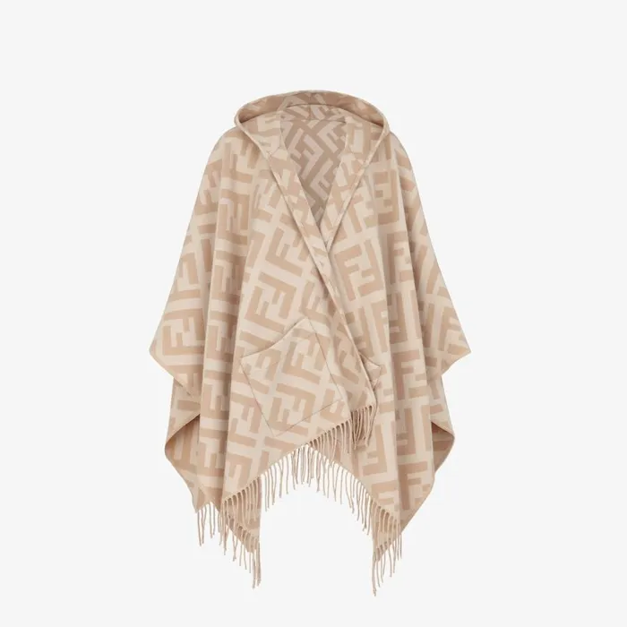 Woman Beige Cashmere Poncho Beige Fendi Scarves and Silks