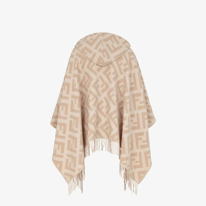 Woman Beige Cashmere Poncho Beige Fendi Scarves and Silks