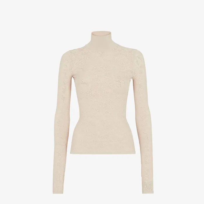 Woman Beige Embroidered Viscose Jumper Beige Fendi Knitwear