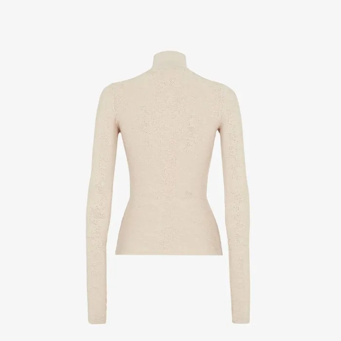 Woman Beige Embroidered Viscose Jumper Beige Fendi Knitwear
