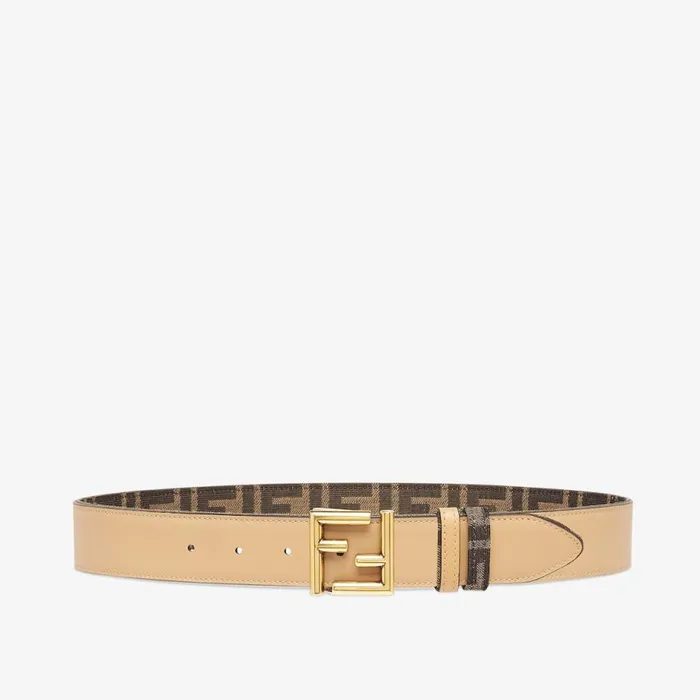 Woman Beige Leather And Ff Fabric Reversible Belt Beige Fendi Belts
