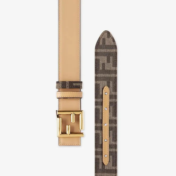 Woman Beige Leather And Ff Fabric Reversible Belt Beige Fendi Belts