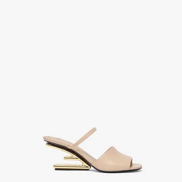 Woman Beige Leather MediumHeeled Sandals Beige Fendi Fendi First