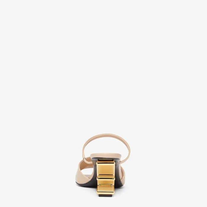 Woman Beige Leather MediumHeeled Sandals Beige Fendi Fendi First