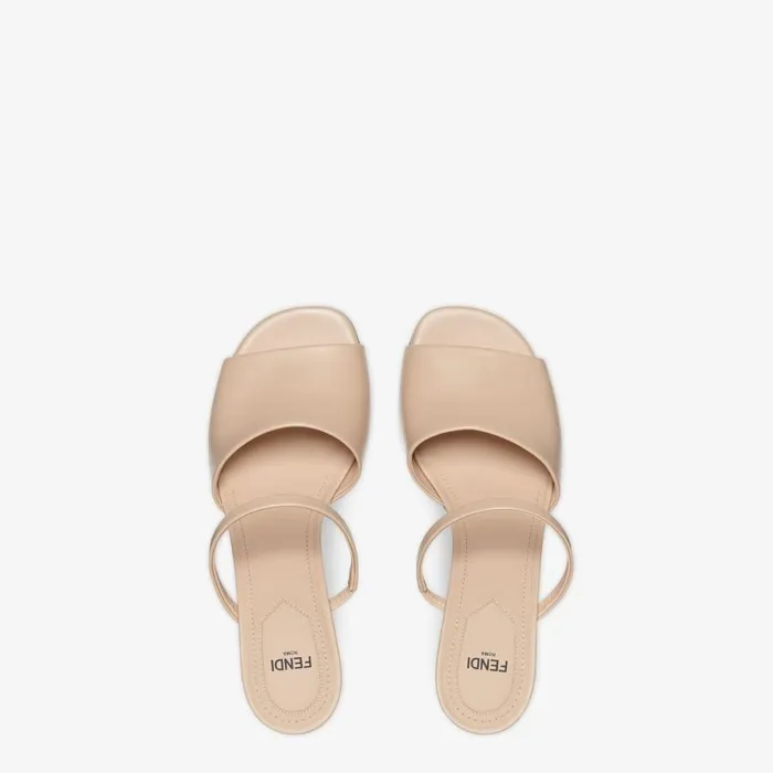 Woman Beige Leather MediumHeeled Sandals Beige Fendi Fendi First