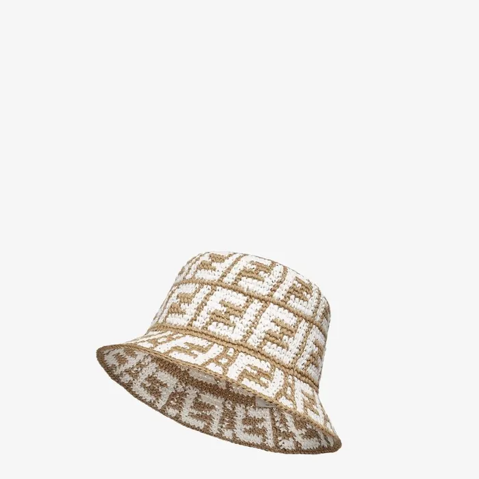 Woman Beige Raffia Bucket Hat Beige Fendi Hats and Gloves