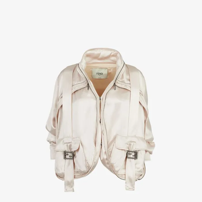 Woman Beige Satin Blouson Beige Fendi Coats and Outerwear