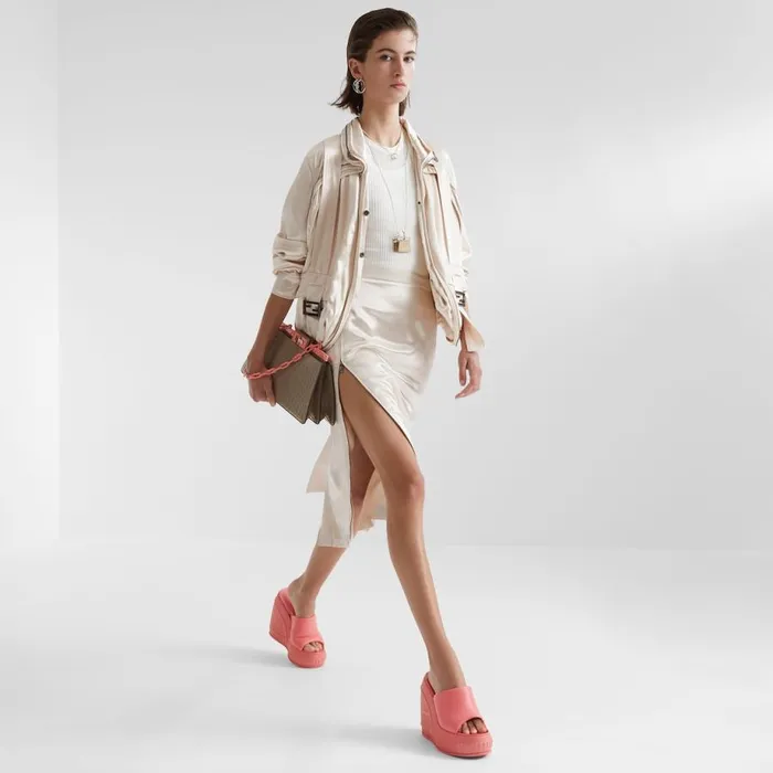Woman Beige Satin Blouson Beige Fendi Coats and Outerwear