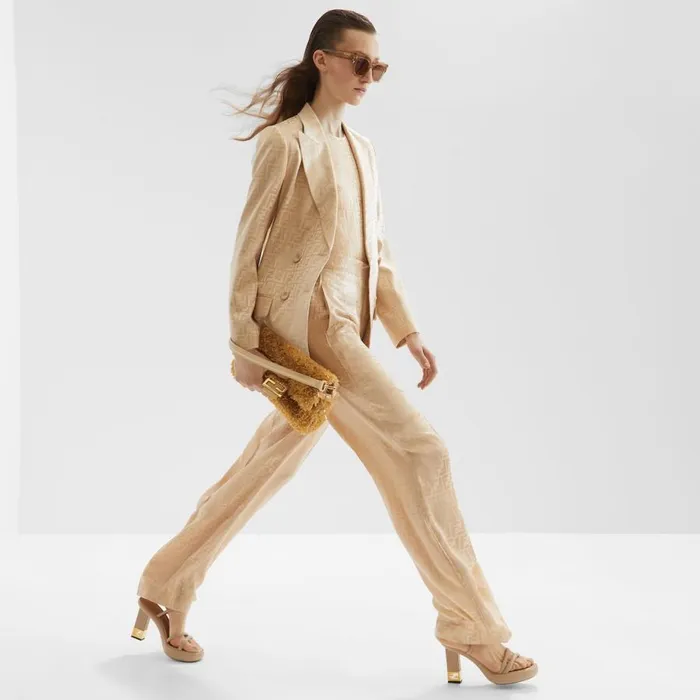 Woman Beige Silk Trousers Beige Fendi Pants and Shorts