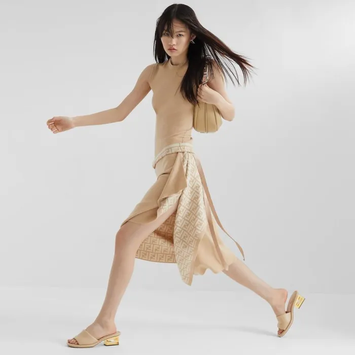 Woman Beige Wool Skirt Beige Fendi Knitwear