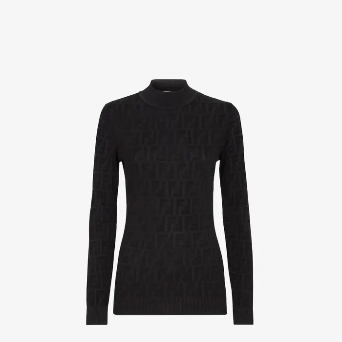 Woman Black Fabric Jumper Black Fendi Tops and Shirts
