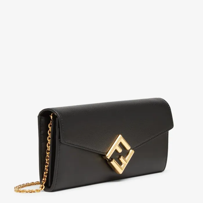 Woman Black Leather Wallet Black Fendi Wallets On Chain