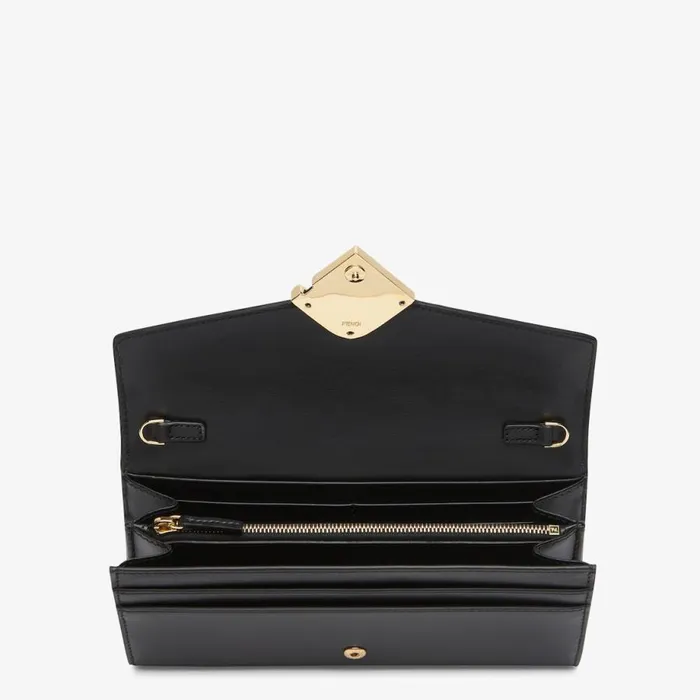 Woman Black Leather Wallet Black Fendi Wallets On Chain