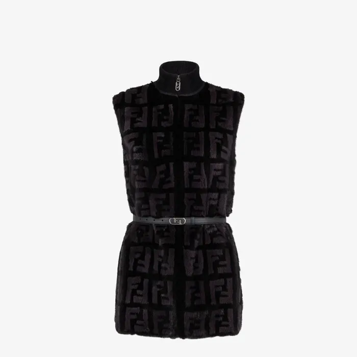 Woman Black Mink Gilet Black Fendi Coats and Outerwear