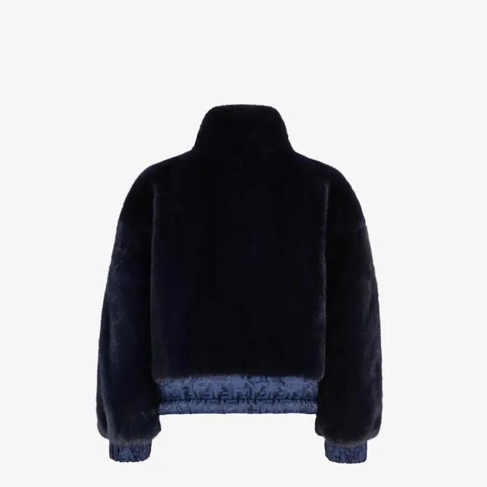 Woman Blue Mink And Nylon Jacket Blue Fendi Coats and Outerwear
