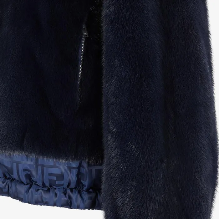 Woman Blue Mink And Nylon Jacket Blue Fendi Coats and Outerwear