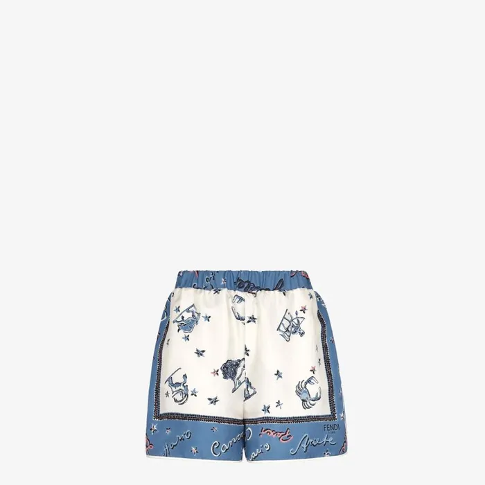 Woman Blue Silk Shorts Blue Fendi Pants and Shorts