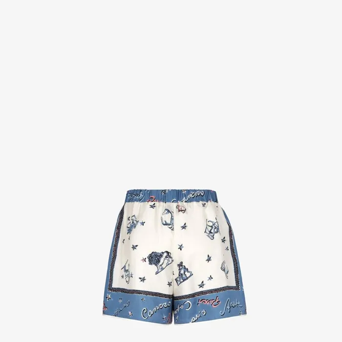 Woman Blue Silk Shorts Blue Fendi Pants and Shorts