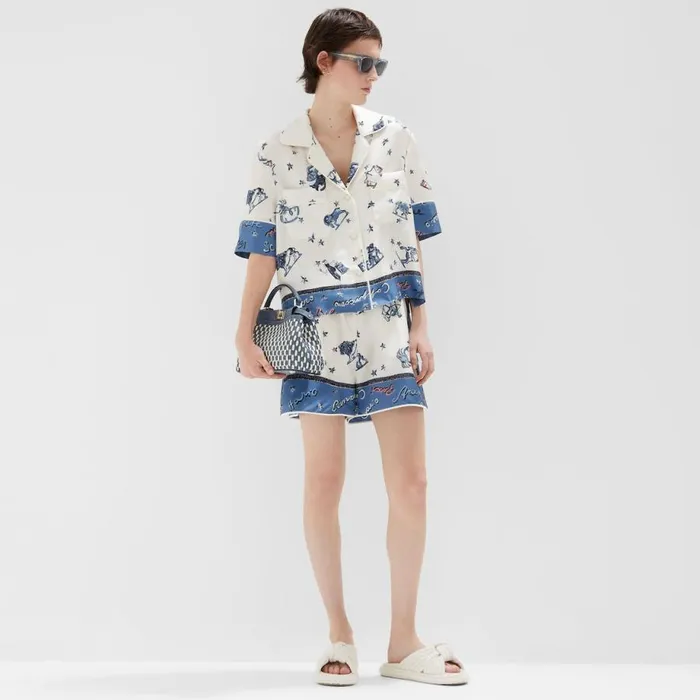 Woman Blue Silk Shorts Blue Fendi Pants and Shorts