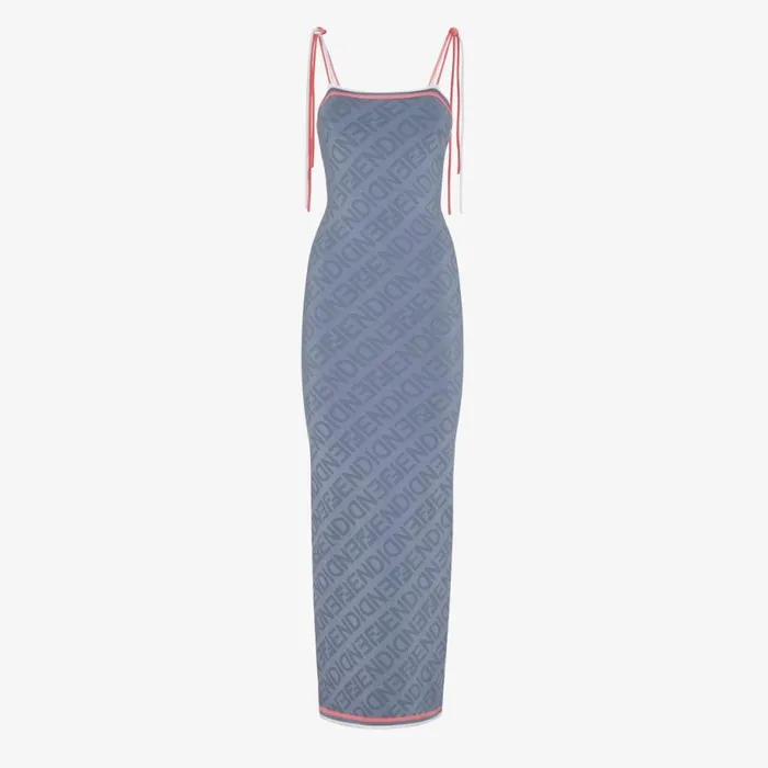 Woman Blue Viscose Dress Blue Fendi Knitwear