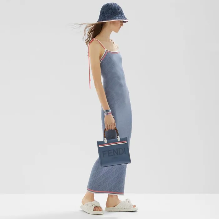 Woman Blue Viscose Dress Blue Fendi Knitwear