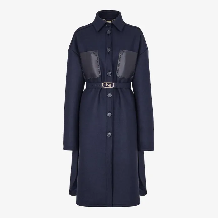 Woman Blue Wool Coat Blue Fendi Coats and Outerwear