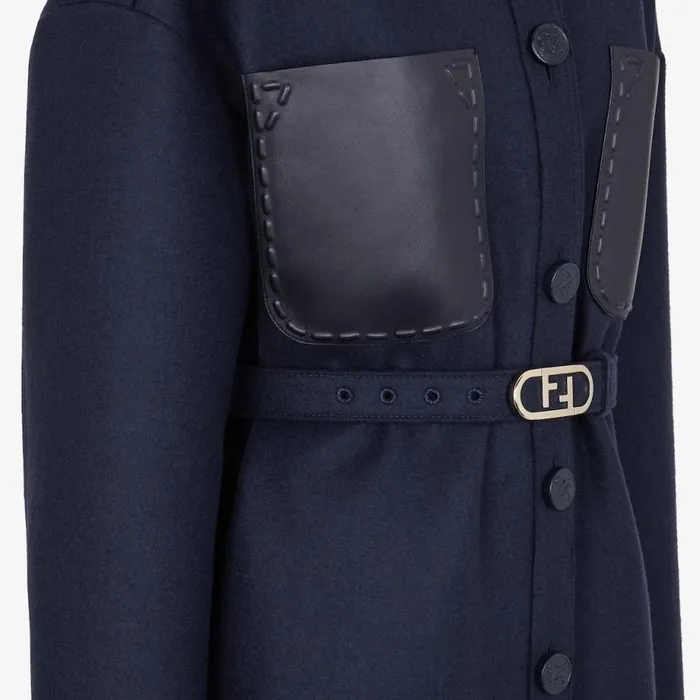 Woman Blue Wool Coat Blue Fendi Coats and Outerwear