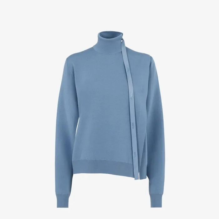 Woman Blue Wool Pullover Blue Fendi Knitwear