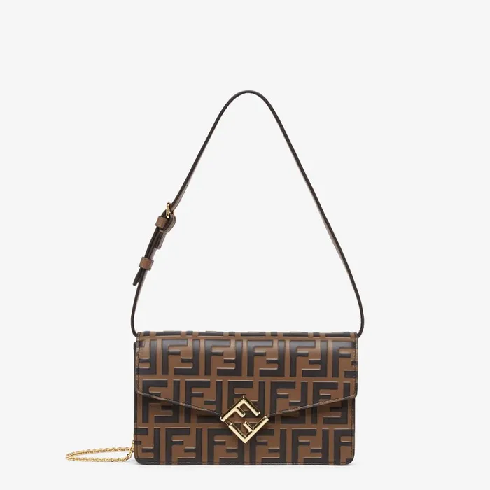 Woman Brown And Black Ff Leather Wallet Beige Fendi Wallets On Chain