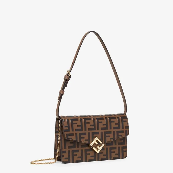 Woman Brown And Black Ff Leather Wallet Beige Fendi Wallets On Chain