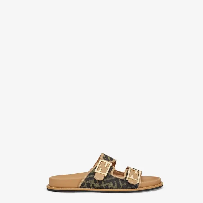 Woman Brown Ff Fabric Slides Brown Fendi Slides and Mules