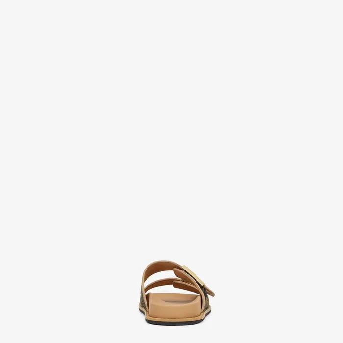 Woman Brown Ff Fabric Slides Brown Fendi Slides and Mules